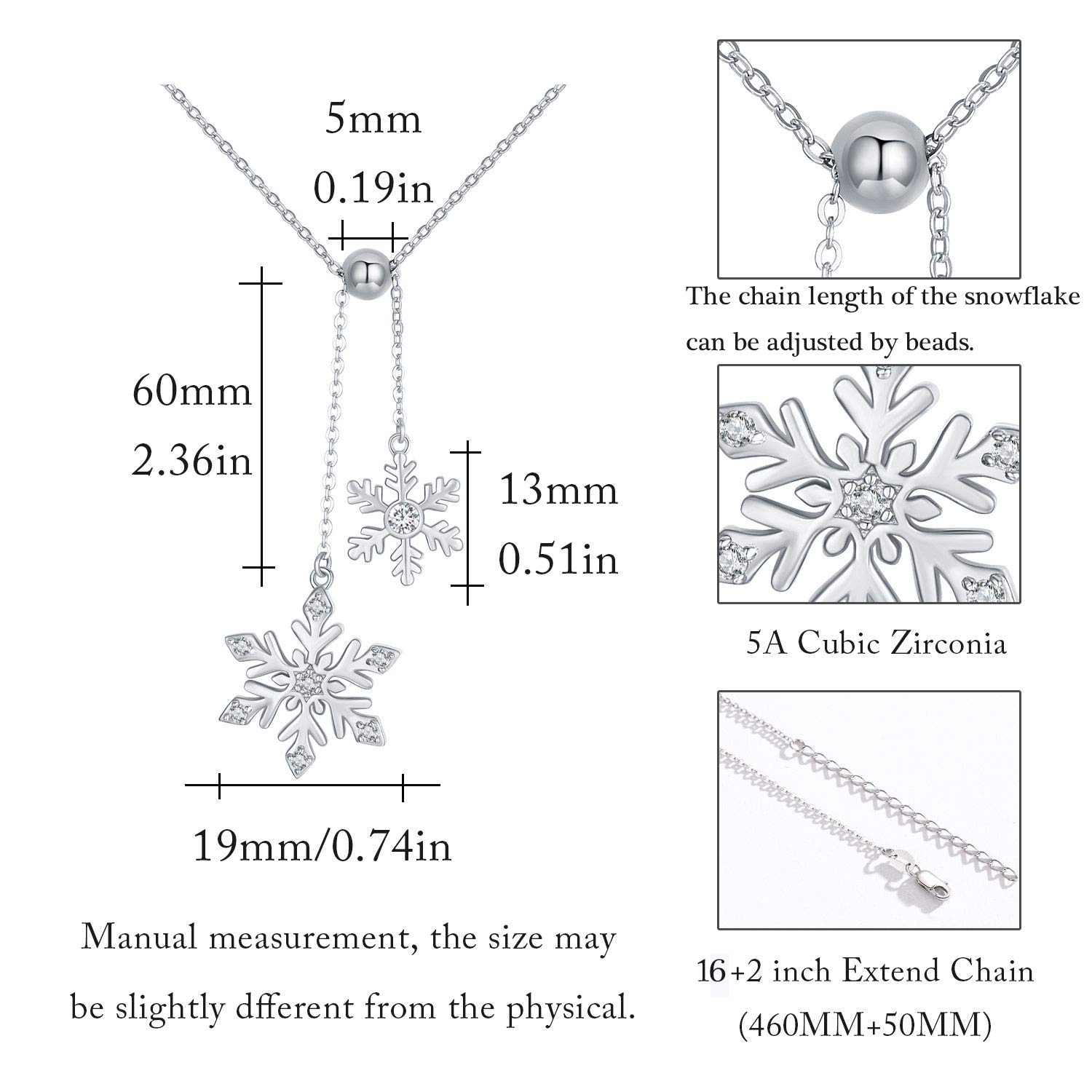 Snowflake Necklace Sterling Silver Frozen Double Snowflake with Shiny Cubic Zirconia Pendant Winter Jewerly Elegant Snow Gift for Women Girlfriend Sweater Christmas Thanksgiving Daily (18)