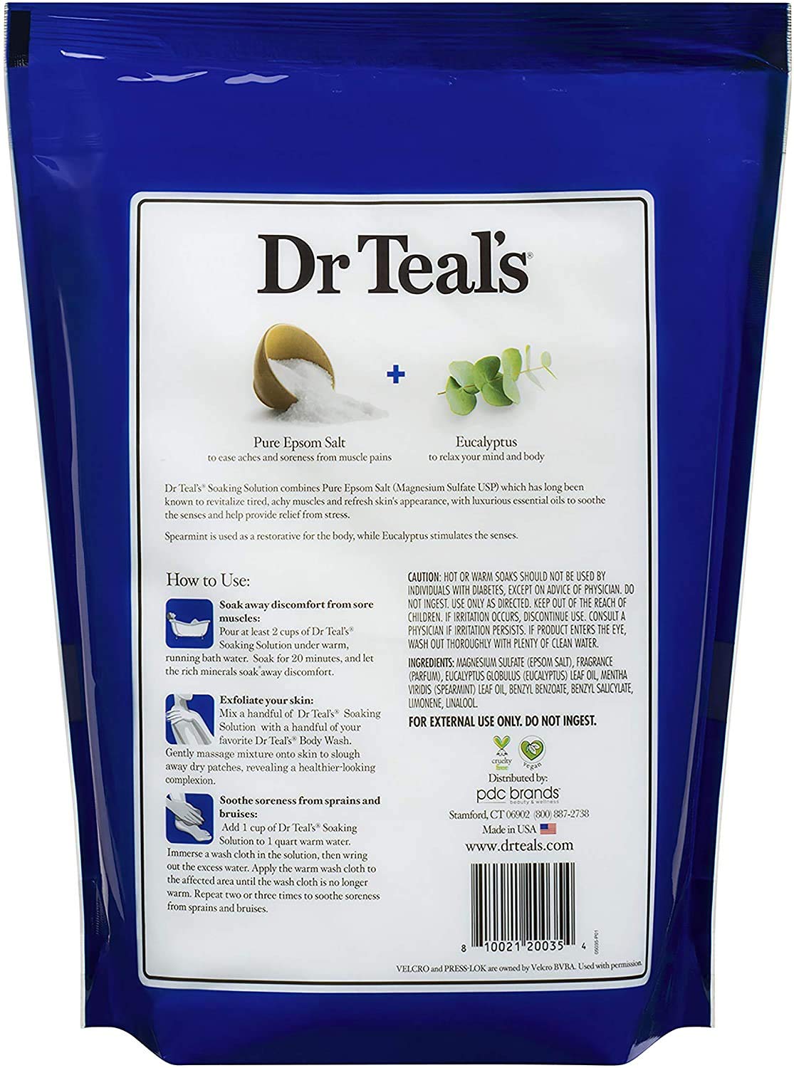 Dr Teal's Eucalyptus & Spearmint Salt Bath (3 Pack, 7lb Ea) - Relax & Relief Formula - Essential Oils Blended with Pure Epsom Salt - Ease Aches & Pains, Clear The Mind & Senses - Value Size Bag