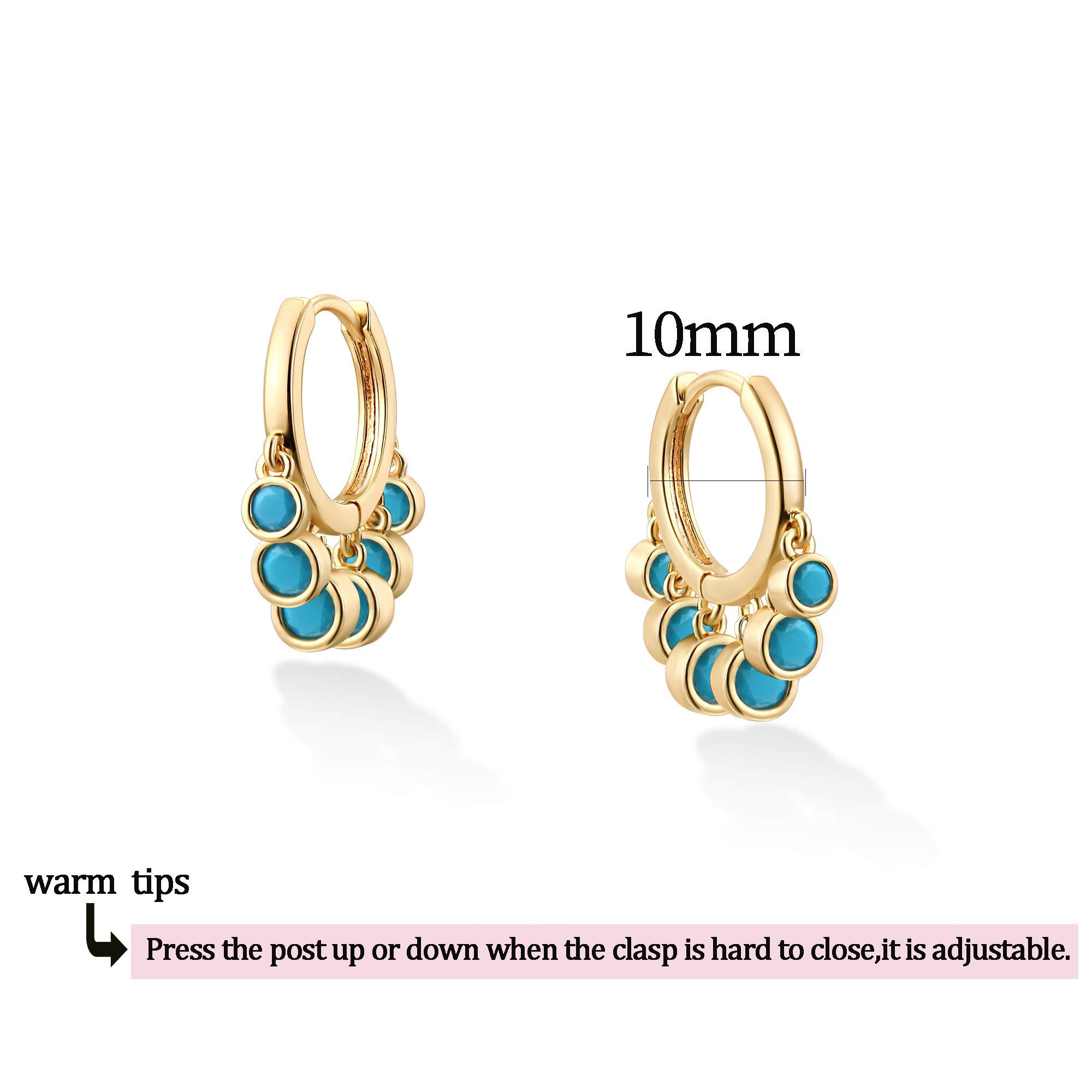 BENEIGE Gold Dangle Huggie Hoop Earrings for Women 14k Gold Plated Dainty Turquoise Tassel Coin Hoop Earrings Boho Beach Handmade Hypoallergenic Jewelry Gift