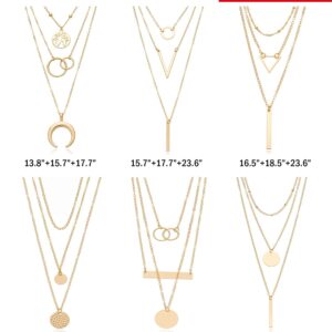 Biokia 6 Pieces Layered Necklaces For Women Long Necklaces Gold Choker Necklaces Map Coin Bar Crescent Moon Necklace Layered Y Pendant Necklace Multilayer