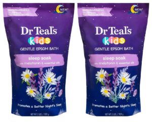 dr. teal's kids' gentle sleep soak with pure epsom salt & melatonin - (2 pack, 2lbs ea.) - coconut and other essential oils relieve stress & soothe the body - hypoallergenic & paraben free