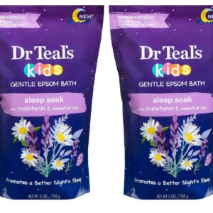 Dr. Teal's Kids' Gentle Sleep Soak with Pure Epsom Salt & Melatonin - (2 Pack, 2lbs Ea.) - Coconut and Other Essential Oils Relieve Stress & Soothe The Body - Hypoallergenic & Paraben Free