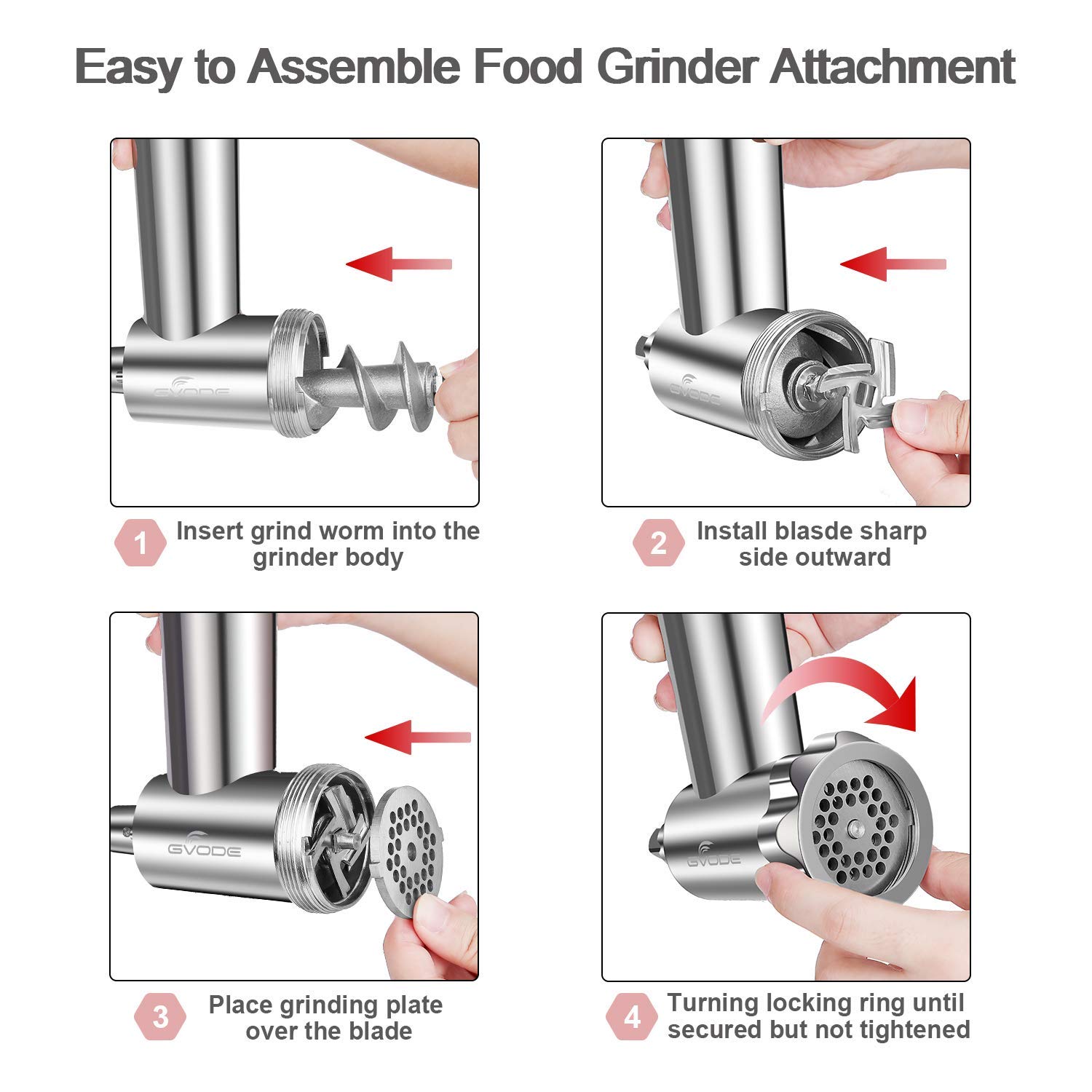 Stainless Steel Meat Grinder Attachment for KitchenAid Stand Mixer,Meat Grinder for KitchenAid Mixer Includes 3 Sausage Stuffer Dishwasher Safe Attachment for Meat Grinder Accessories by Gvode