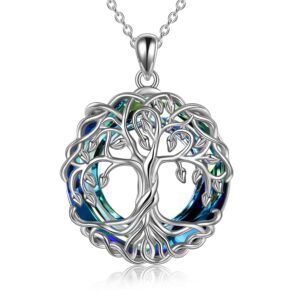 POPLYKE Tree of Life Necklace for Women Sterling Silver Celtic Knot Family Tree With Blue Crystal Irish Gifts for Mom