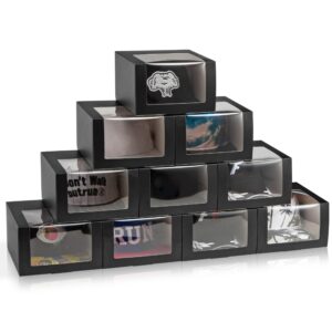 black gift boxes with window display box for hat, hat storage containter for baseball caps, dad hat, billed cap, snapbacks & trucker cap, paper fold box packing box 7.8" x 7.8" x 4.8", 10 pack