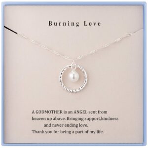 Burning Love Godmother Necklace Godmother Gifts from Goddaughter&GodSon Sterling Silver Circle Necklace for Women Birthday Gifts Christmas Gifts