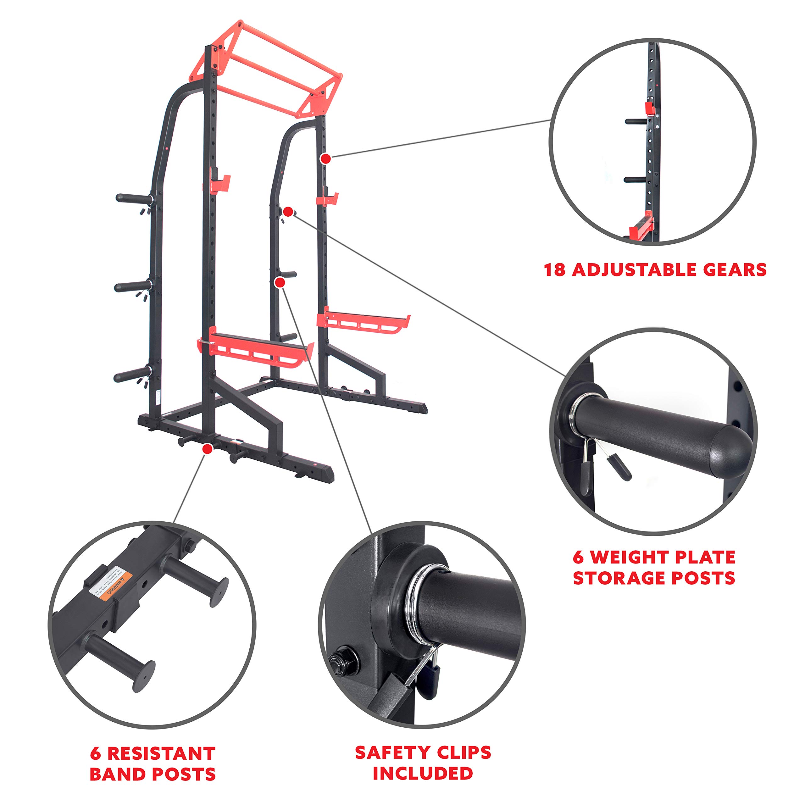 Sunny Health & Fitness Power Zone Half Rack Heavy Duty Performance Power Cage with 1000 LB Weight Capacity – SF-XF9933, Black