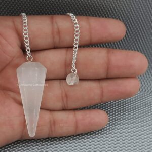 Amazing Gemstone Selenite Crystal Pendulum for Divination - Dowsing Pendulum Necklace with Chain and Crystal Ball for Reiki Healing and Crystal Grid Meditation