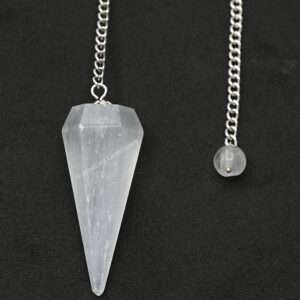 Amazing Gemstone Selenite Crystal Pendulum for Divination - Dowsing Pendulum Necklace with Chain and Crystal Ball for Reiki Healing and Crystal Grid Meditation