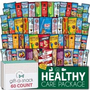 Gift A Snack - Back To School Gifts For Students Healthy Snack Box Care Package + Greeting Card (60 Count) Birthday Treats Gift Basket, Nutritious Granola Breakfast Bars - Food Assortments & Variety