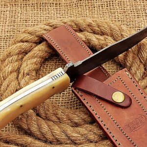 HUNTEX Handmade Hand-Forged Twist Pattern Damascus Steel 11 Inch Long Full Tang Camel Bone Handle Razor Sharp Hunting Camping Trail Knife w/Genuine Leather Sheath