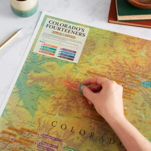 Scratch Off Colorado Fourteeners Map Poster - 14ers Mountain Peaks - Ideal Bucket list Gift for Climbers - 22 x 17