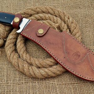 HUNTEX Handmade Hand-Forged Twist Pattern Damascus Steel 15 Inch Long Full Tang Natural Buffalo Horn Handle Razor Sharp Hunting Camping Kukri Knife w/Genuine Leather Sheath