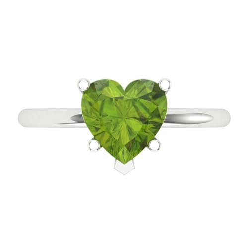 Clara Pucci 2.0 ct Heart Cut Solitaire Genuine Natural Green Peridot 5-Prong Engagement Bridal Promise Anniversary Ring 14k White Gold