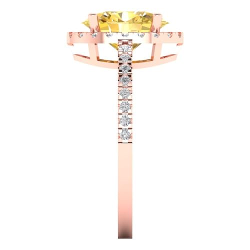 Clara Pucci 3.42ct Oval Cut Solitaire Halo Canary Yellow Simulated Diamond Designer Wedding Anniversary Bridal Ring 14k Rose Gold 9.25