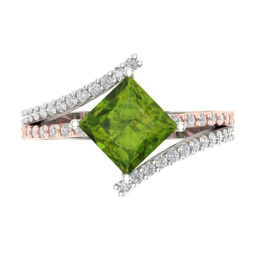 Clara Pucci 2.45ct Princess Cut Criss Cross Solitaire Natural Peridot Designer Anniversary Bridal Engagement Ring 14k 2tone Gold 10.75