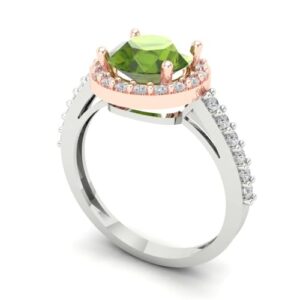 Clara Pucci 2.40 ct Round Cut Solitaire Halo Natural Green Peridot Engagement Promise Anniversary Bridal Ring 14k White & Rose Gold