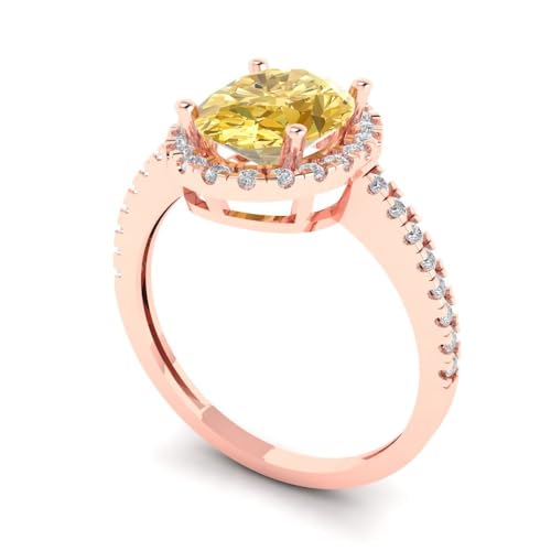 Clara Pucci 3.42ct Oval Cut Solitaire Halo Canary Yellow Simulated Diamond Designer Wedding Anniversary Bridal Ring 14k Rose Gold 9.25