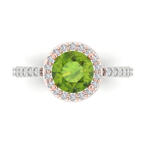 Clara Pucci 2.40 ct Round Cut Solitaire Halo Natural Green Peridot Engagement Promise Anniversary Bridal Ring 14k White & Rose Gold