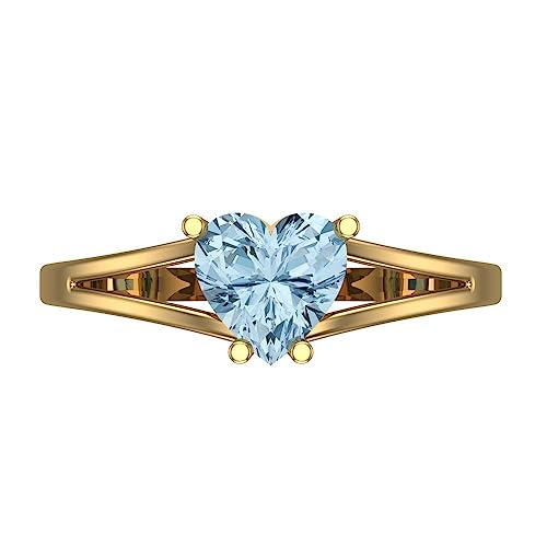 Clara Pucci 1.4ct Heart Cut Solitaire split shank Sky Blue Topaz Bridal Designer Wedding art deco Anniversary Ring 14k Yellow Gold