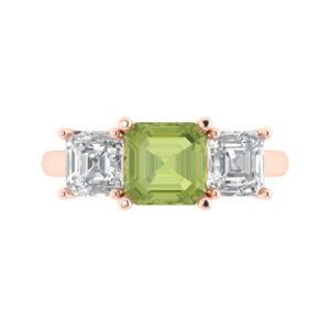 3.25 ct sq emerald cut 3 stone solitaire natural green peridot engagement promise anniversary bridal ring 14k rose gold 3.5