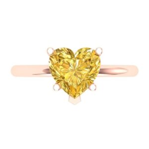 Clara Pucci 2.0 ct Heart Cut Solitaire Canary Yellow Simulated Diamond Bridal Designer Anniversary Engagement Ring Real 14k Rose Gold