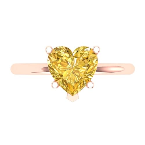 Clara Pucci 2.0 ct Heart Cut Solitaire Canary Yellow Simulated Diamond Bridal Designer Anniversary Engagement Ring Real 14k Rose Gold