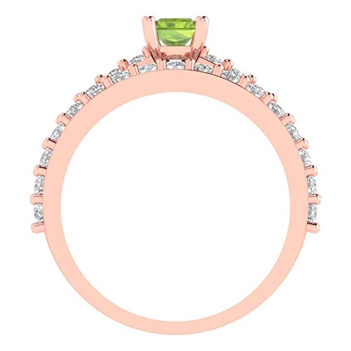 Clara Pucci 1.38ct Emerald Round Cut Pave Solitaire W/Accent Genuine Green Peridot Statement Bridal Ring Band Set 14k Rose Gold 10