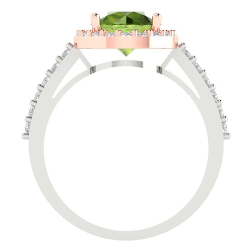 Clara Pucci 2.40 ct Round Cut Solitaire Halo Natural Green Peridot Engagement Promise Anniversary Bridal Ring 14k White & Rose Gold