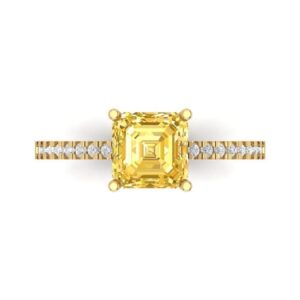 Clara Pucci 1.66 ct Asscher Cut Solitaire Canary Yellow Simulated Diamond Designer Anniversary Bridal Engagement Ring 14k Yellow Gold