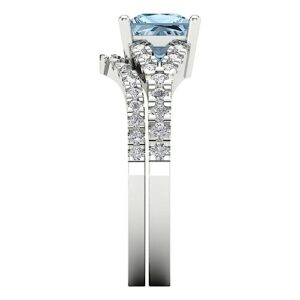 Clara Pucci 2.01ct Princess Cut Solitaire Natural Sky Blue Topaz Engagement Promise Anniversary Bridal Ring Band set 14k White Gold 3.5