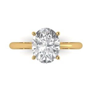 Clara Pucci Yellow 14k Solid Gold Solitaire anniversary Engagement Promise Bridal Ring - 2.5 Carat Oval Cut Clear Simulated Diamond Size - 7