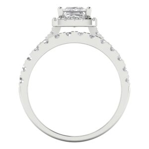 Clara Pucci 1.54 carat Princess Cut Halo Solitaire White Sapphire Bridal Wedding Anniversary Ring band set 14k White Gold 8.25