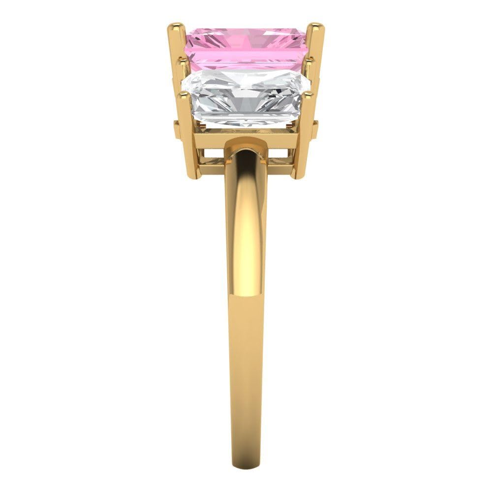 Clara Pucci 3.94ct Emerald Cut 3 Stone Solitaire Pink Simulated Diamond Designer Wedding Anniversary Bridal Ring 14k yellow Gold 6.25