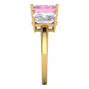 Clara Pucci 3.94ct Emerald Cut 3 Stone Solitaire accent Pink Simulated Diamond Designer Wedding Anniversary Bridal Ring 14k yellow Gold