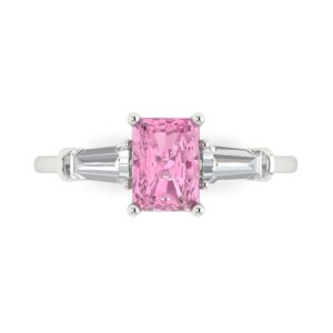 2.0 ct emerald cut 3 stone solitaire pink simulated diamond designer anniversary bridal engagement ring 14k white gold 6