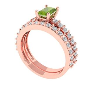 Clara Pucci 1.38ct Emerald Round Cut Pave Solitaire W/Accent Genuine Green Peridot Statement Bridal Ring Band Set 14k Rose Gold 10