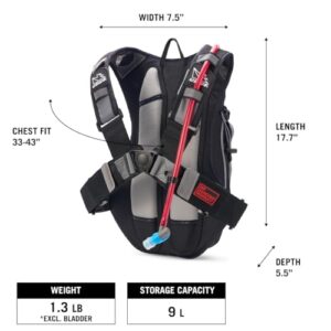 USWE Airborne - Hydration Pack with Hydration Bladder, Bounce Free Backpack for MTB, Cycling, Mountain Biking (9L, Black/Gray)