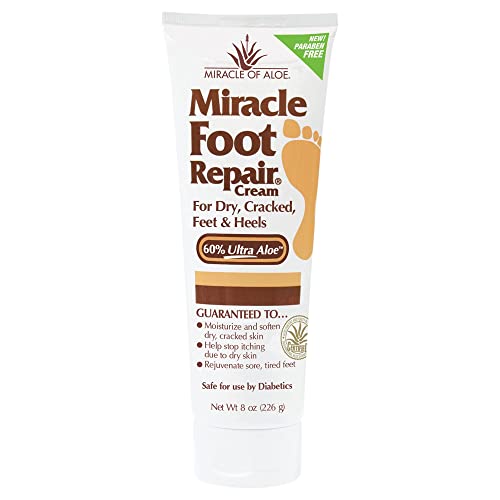 Miracle Foot Repair Cream (8 oz) Repairs Dry Cracked Heels and Feet, 60% Pure UltraAloe Moisturizes, Softens, and Repairs