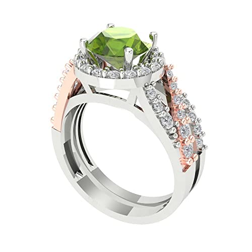 Clara Pucci 1.87ct Round Cut Halo Split Shank Solitaire with Accent Green Peridot Statement Bridal Ring Band Set 14k 2 tone Gold 10