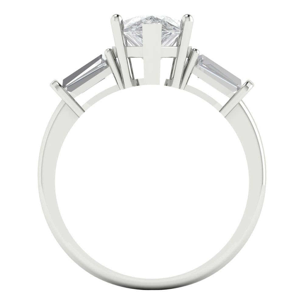 Clara Pucci 2.47ct Pear Baguette cut 3 stone Solitaire Stunning White lab created Sapphire Modern Ring 14k White Gold 5.5