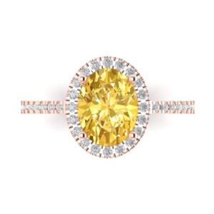 clara pucci 3.42ct oval cut solitaire halo canary yellow simulated diamond designer wedding anniversary bridal ring 14k rose gold 9.25