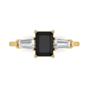 1.94ct Emerald Baguette cut 3 stone Solitaire Black Onyx Designer Wedding Bridal art deco Anniversary Ring 14k Yellow Gold 8