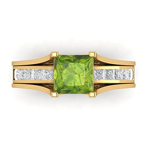 Clara Pucci 3.37ct Princess Cut Solitaire with Accent Green Peridot Sliding Statement Bridal Ring Band Set 14k Yellow Gold 7.5