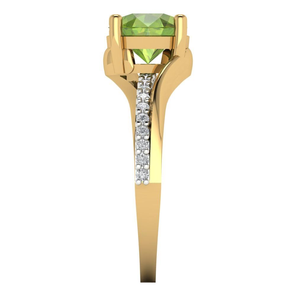 Clara Pucci 1.9ct Round Cut Solitaire Genuine Natural Pure Green Peridot designer Statement with accent Ring 14k 2 tone Yellow Gold