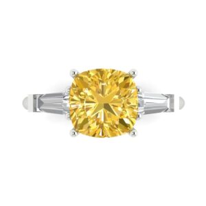 Clara Pucci 3.50ct Cushion cut 3 stone Solitaire Yellow Simulated Diamond Designer Anniversary Bridal Engagement Ring 14k White Gold 7.25