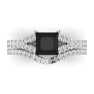 1.95 carat princess shape solitaire natural black onyx engagement wedding anniversary bridal ring band set 14k white gold 3.5