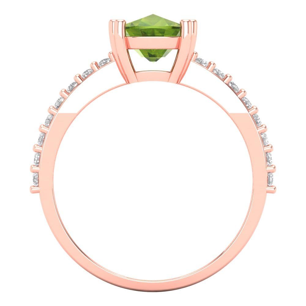 Clara Pucci 3.44ct Cushion Cut Solitaire Natural Vivid Green Peridot Proposal Designer Wedding Anniversary Bridal ring 14k Rose Gold 6.25