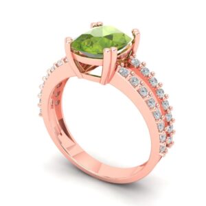 Clara Pucci 3.44ct Cushion Cut Solitaire Natural Vivid Green Peridot Proposal Designer Wedding Anniversary Bridal ring 14k Rose Gold 6.25