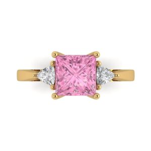 clara pucci 2.3ct princess cut 3 stone solitaire pink simulated diamond proposal designer wedding anniversary bridal ring 14k yellow gold